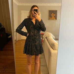 Zara navy blue printed short dress with pleats